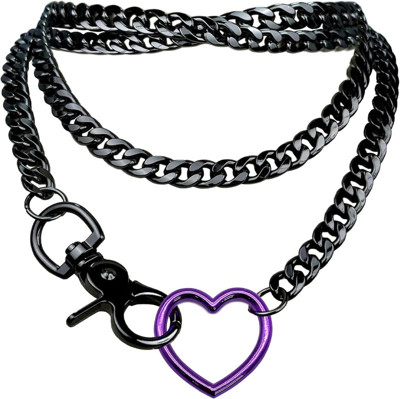 paloli Women's Slip Chain Rainbow Heart O-Ring Chunky Chain Necklace, Rays Cuban Long Layered Jewelry, Adjustable Lariat Y-Necklace Heart Loop Choker - Image 1